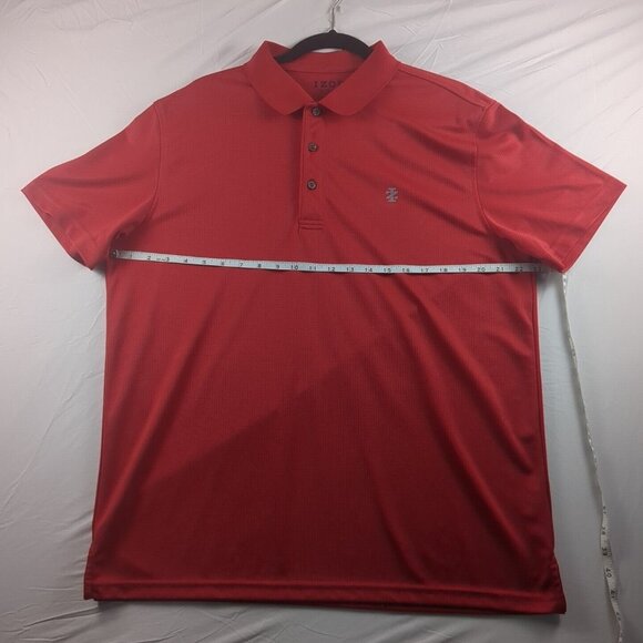 IZOD Golf Red Polo Shirt Short Sleeve Large 100% Polyester Grid Pattern Textured - Picture 1 of 11